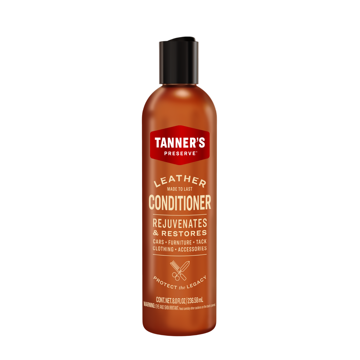 Bottle of Tanner's Leather Conditioner on a white background